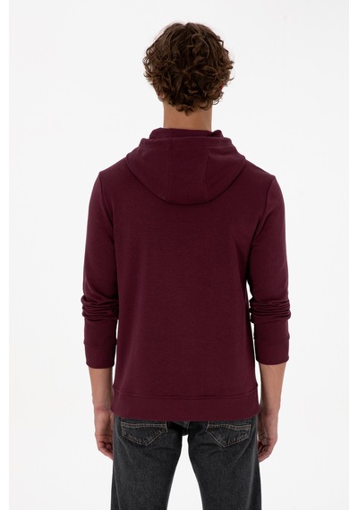 U.S. Polo Assn. Erkek Regular Fit Kapüşonlu Koyu Bordo Basic Sweatshirt 50315663-VR177