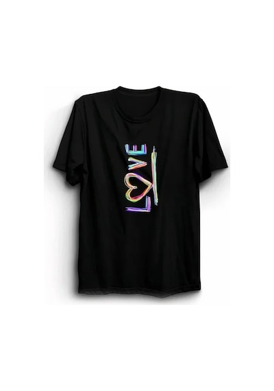 14 Şubat Sevgililer Günü Love Baskılı Oversize Bisiklet Yaka T-shirt - Siyah