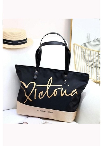 Victoria's Secret Vs Siyah Gold Kanvas Tote Seyahat Çantası Siyah