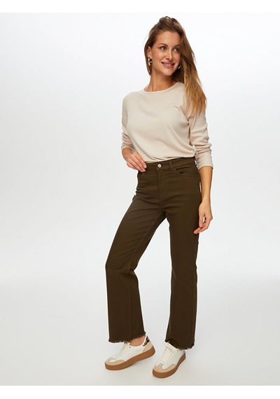 Faik Sönmez Wide Leg Fit Renkli Jean Pantolon W26jpn001 Uw26jpn00154 Haki