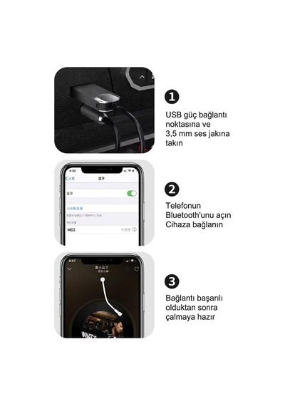Tr A-13 Usb-a To 3.5mm Aux Bluetooth 5.1 Adaptör Spiral Kablolu Araç Ses Alıcısı