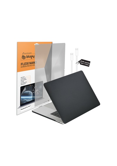 Blogy Macbook Uyumlu 16 M5  Paket - Ekran Koruyucu + 60w Şarj Kablosu + Kılıf Siyah