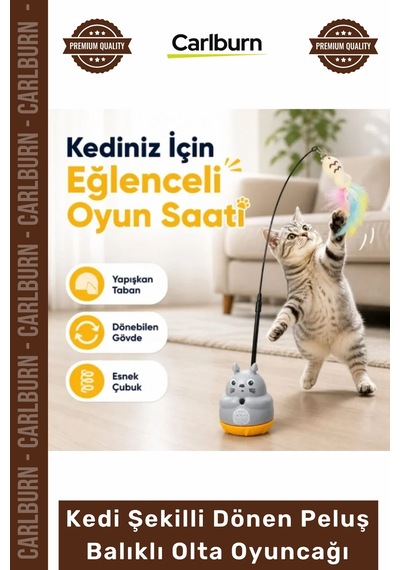 Özel Üretim İnteraktif 360 Dönen Yapışkanlı Eğitici Kedi Şekilli Dönen Peluş Balıklı Olta Oyuncağı