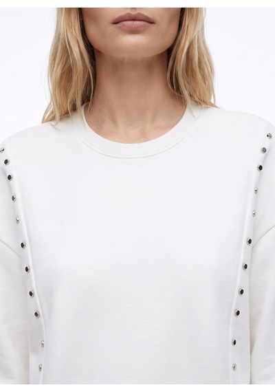 Fabrika Ekru Kadın Bisiklet Yaka Oversize Taşlı Sweatshirt F5wl-swt0038