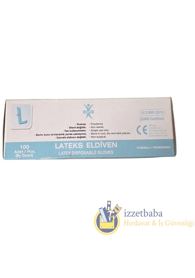 Has-pet Latex Pudralı Muayene Eldiveni L Beden 100 Adet