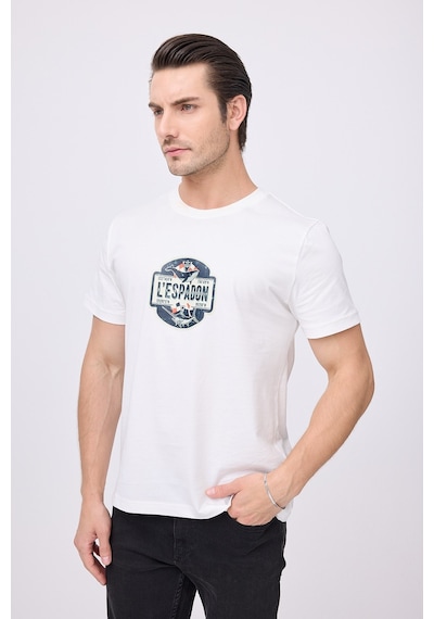 Marıne Tee Deniz Temalı Ribana Bisiklet Yaka Pamuk T-shirt-3078 Saf Beyaz