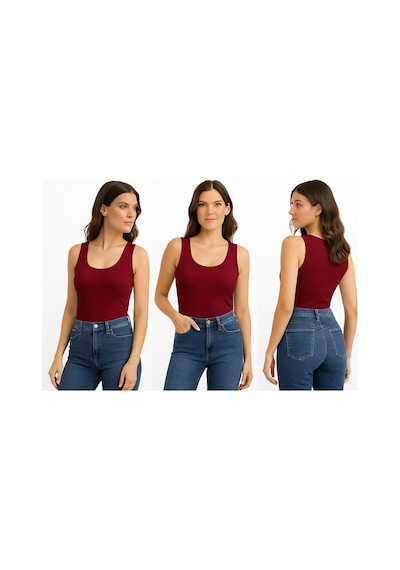 İngegno Body Geniş Bisiklet Yaka Sıfır Kol Viskon Örme Ring Kumaş Body Kadın Bordo