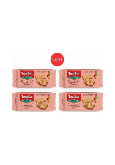 Loacker Sandwich Hazelnut - Fındıklı Krema Dolgulu Çıtır Gofret 25 G 4 Adet