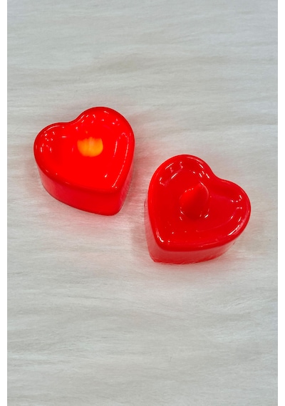 7 Adet Kırmızı Kalpli Ledli Mum, Tealight Mum Pilli, Led Işıklı, Kutlama, Doğum Günü, Kına, Düğün