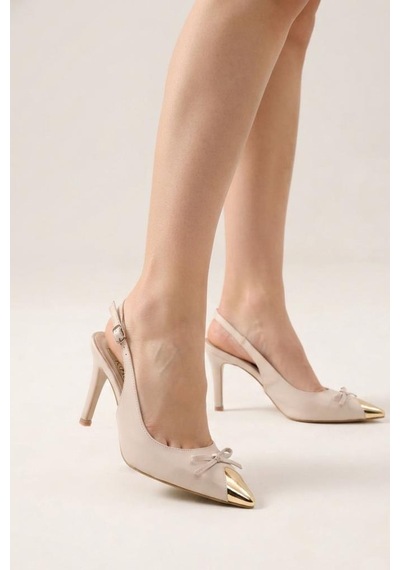 Kuum London K145-25882 Kadın Topuklu Arkası Açık Stiletto Ayakkabı Bej