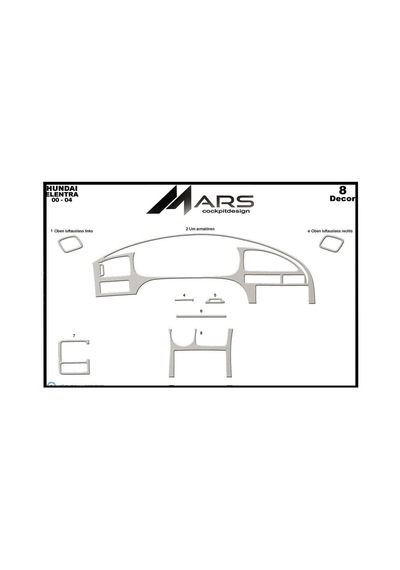 Hyundai Elantra Torpido Kaplama 2000-2004 8 Parça Alüminyum