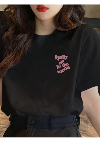 Flood Of Style Kadın Siyah Really Mood Baskılı Oversize