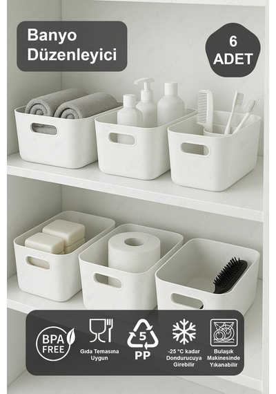 6 Adet Banyo Düzenleyici Organizer Beyaz Renk Plastik Çok Amaçlı Havlu Şampuan Düzenleyici Plastik B Diğer