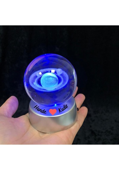 Kişiye Özel Galaksi Gezegen Işıklı 6 Cm Çapında Cam Kristal Küre