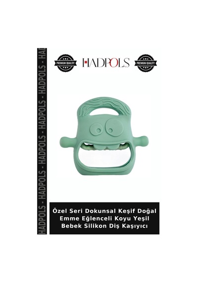 Özel Seri Dokunsal Keşif Doğal Emme Eğlenceli Koyu Yeşil Bebek Silikon Diş Kaşıyıcı