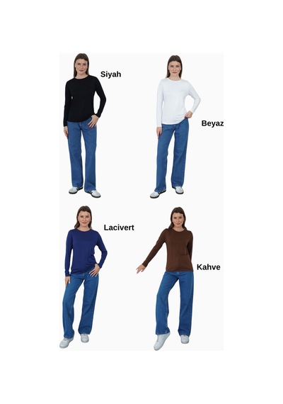 Kadın Viskon Tişört 4'lü Set Siyah-beyaz-lacivert-kahverengi Siyah-beyaz-lacivert-kahverengi