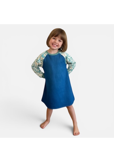 Bebe Raglan Kol Denim Elbise Krem - Yeşil