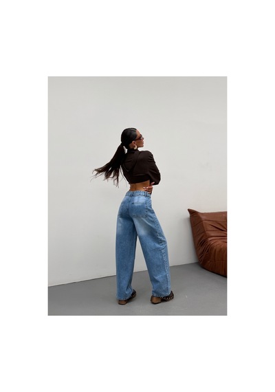 Kene Jeans Buz Kar Yan Parçalı Diz İşlemli Baggy Jeans Buz Kar