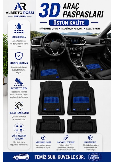 Ford Mustang Mach-e 2026 Model Uyumlu Joker Mavi 5d Havuzlu Paspas Yumuşak Kaymaz Taban