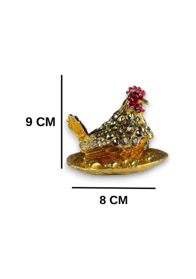 Dekoratif Tavuk Biblo Yumurtalı Metal Kuluçka Tavuk Figürü Ev & Masa Üstü Aksesuar 9x8 CM