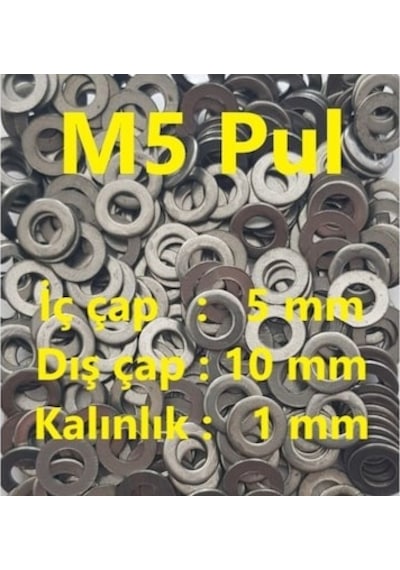 M5 Pul - İç Çap:5mm-dış Çap:10mm-kalınlık:1mm - 50 Adet