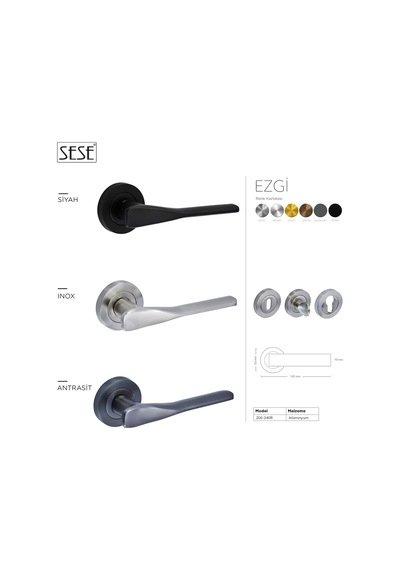 Sese Ezgi Modeli Rozetli Oda Kapı Kolu Antrasit 200-240r-01-54