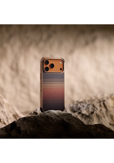 Apple Uyumlu iPhone 17 Pro Kılıf M-safeli Pitaka Tactile Woven Sunset-moonrise Aramid Pro Guard Seri Kapak Kahve Kahverengi