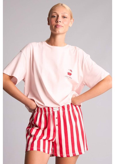 Defacto Regular Fıt Şortlu Kısa Kollu Baskılı 2li Pijama Takımı H7408ax26hsrd197 Kırmızı-rd197