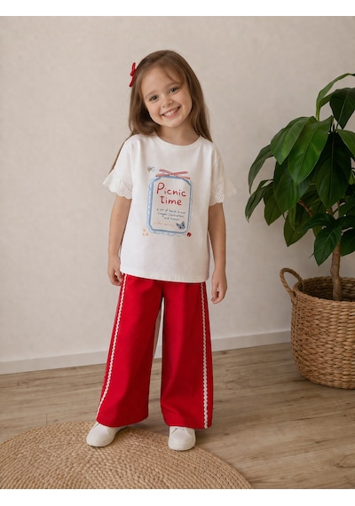 Bellamio Kids Kısa Kollu Kolları Brodeli Kız Çocuk Alt-üst Takım Kırmızı - Beyaz Bellamio Kids Kısa Kollu Kolları Brodeli Kız Çocuk Alt-üst Takım Kırmızı - Beyaz