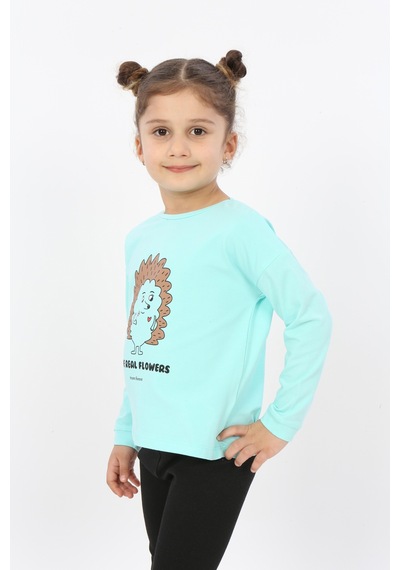 Toontoy Kids Toontoy Kız Çocuk Kirpi Baskılı Tişört Mint Yeşili