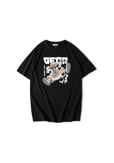 Brz Collection Unisex Oversize Fifty Gear Monkey D. Luffy T-shirt-siyah Siyah