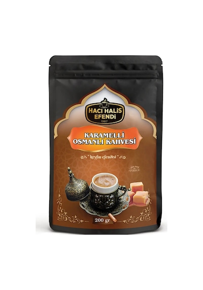 Hacı Halis Efendi Karamelli Osmanlı Kahvesi 200 Gr Yumuşak İçimli Doypack Paket Öğütülmüş