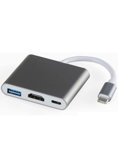 3-in-1 Type-c Çoklayıcı Adaptör Usb-c To Hdmı + Usb 3.0 + Pd Şarj Laptop, Apple Uyumlu MacBook , Tablet Ve Telefon Dönüştürücü Hub