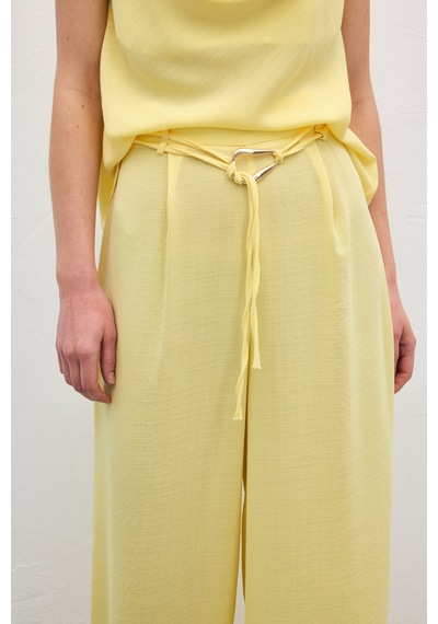 Sateen Kemerli Salaş Pantolon - Sarı-136699 Sarı
