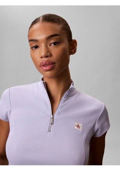 Calvin Klein Ss Woven Label 2x2 B, Vbk Mor Kadın Bluz