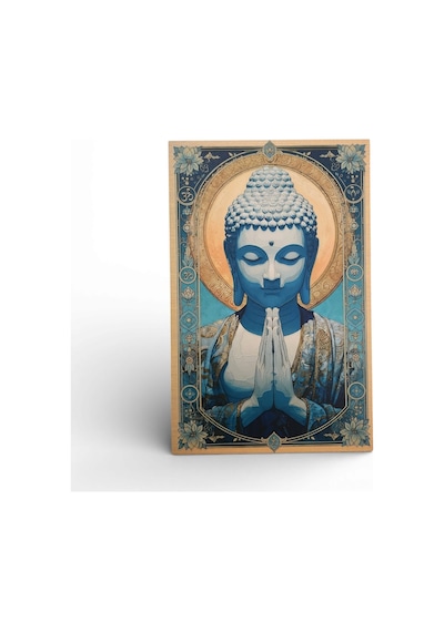 Mavi Buddha Meditasyon Ahşap Tablo - Aydınlanma Ve İçsel Huzur Dekoru - 16x25 Cm Özel Baskı Spiritüel Sanat