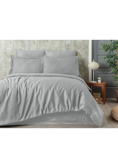 Tivoli %100 Pamuk Jakarlı & Saten Çift Kişilik Nevresim Takımı - Gri Rengi - 200x220 Cm Gri