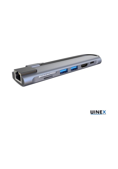 Winex 7in1 USB Type-C Hub Port Adaptör HDMI USB Ethernet PD Giriş