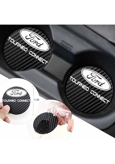 Ford Tourneo Connect Yazılı Karbon Araç Bardak Altlığı Ford Tourneo Connect Modeli İçin 7 Cm Şık Tasarım 2 Adet 2 Adet