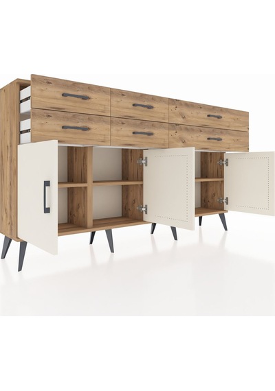 Arges Konsol 3 Raflı 6 Çekmeceli 4 Kapaklı 176x30x99 Çam-aytaşı/çam Aytası/atlas Çam - Atlas Çam