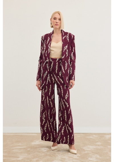 Sateen Desenli Bol Paça Pantolon - Bordo-136494 Bordo