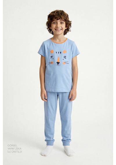 Penti  Mavi Erkek Çocuk Cute Tiger Uzun Kollu Pamuklu 2'li Pijama Takımı