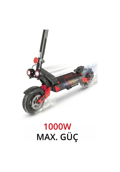 5025-k 1000w Elektrikli Scooter 48v 15.6ah 50-60 Km Menzil Katlanabilir Çift Süspansiyon Off-road Lastik Kırmızı