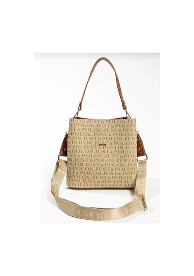 Just Polo Kadın Monogram Baskılı El Ve Omuz Çantası Ebat 25 X 25 Vizon Taba