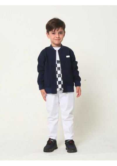 Erkek Çocuk Ceket T-shirt Pantolonlu Takım-14106 Lacivert