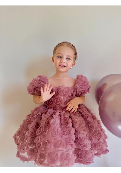 H L Y Karol Tasarım Lina Güllü Diana Vintage Kız Bebek Elbise,doğum Günü Elbise,fotoğraf Çekim Elbise,0-12 Yaş Uygun Pembe