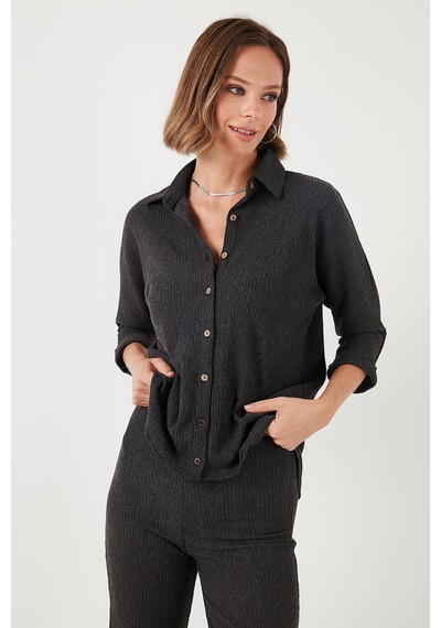 Lela Streç Regular Fit Dokulu Bayan Gömlek 5865975 Antrasit