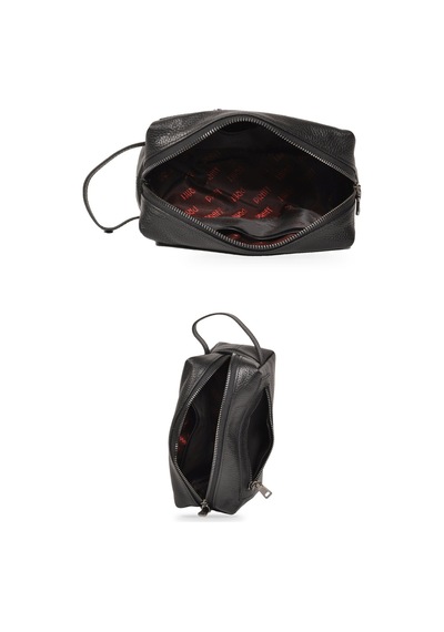 Praff Leather Siyah Hakiki Deri Fermuarlı Çok Bölmeli Erkek Portfoy El Çanta Pc-002