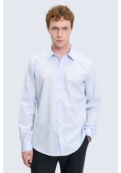 Hatemoğlu Mavi Slim Fit Slim Yaka Pamuklu Uzun Kollu Gömlek