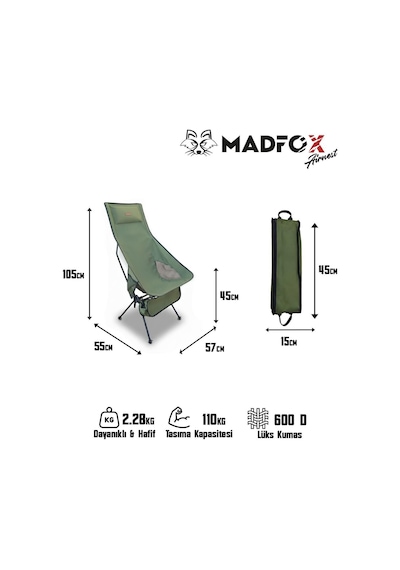 Madfox Airnest Ultra Katlanır Kamp Sandalyesi Green Yeşil